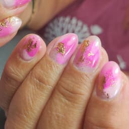 Abstract silver nail art on a strengthened gel manicure